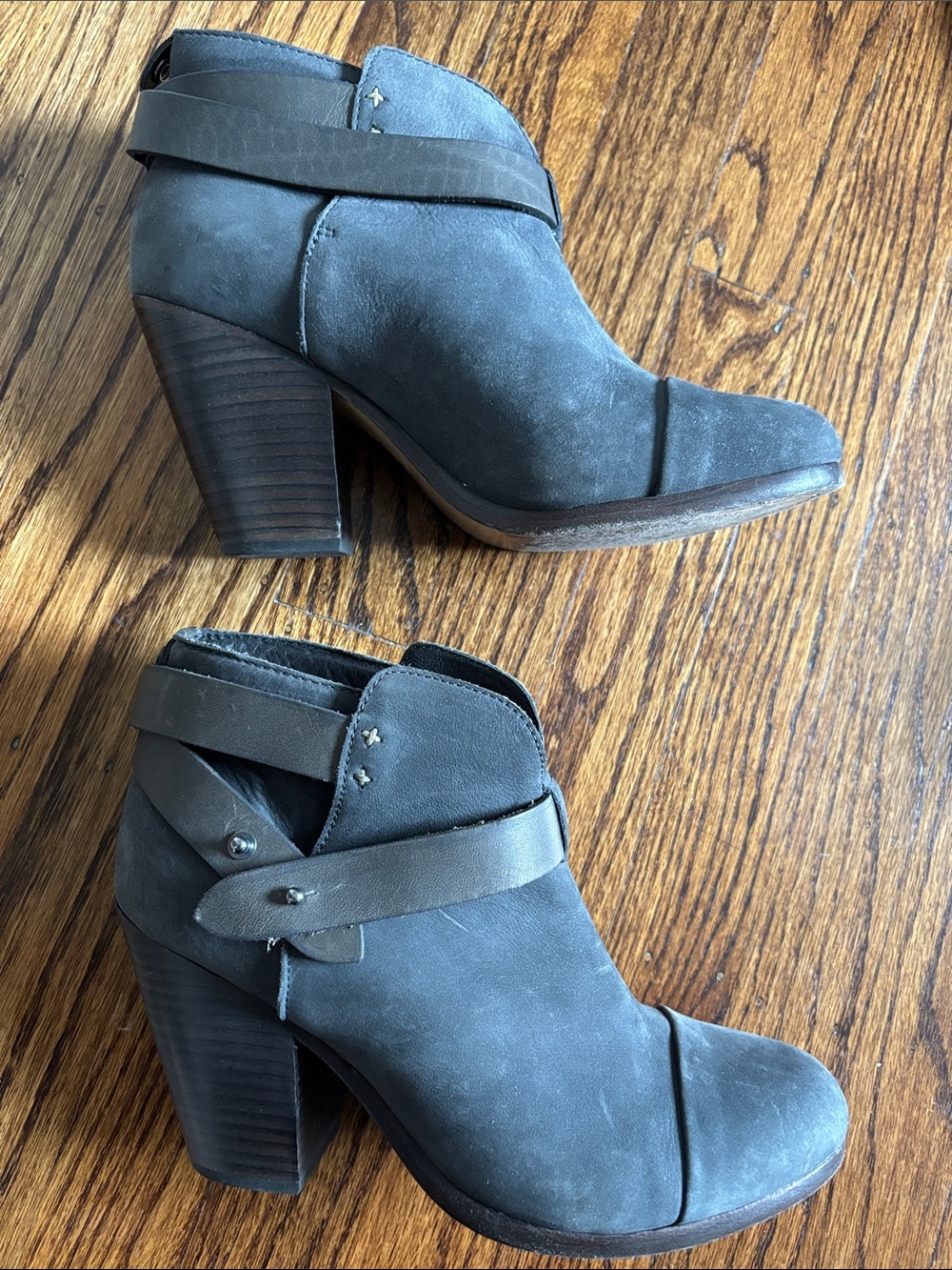 rag & bone Gray Suede High Heel Ankle Booties with Wrap Strap